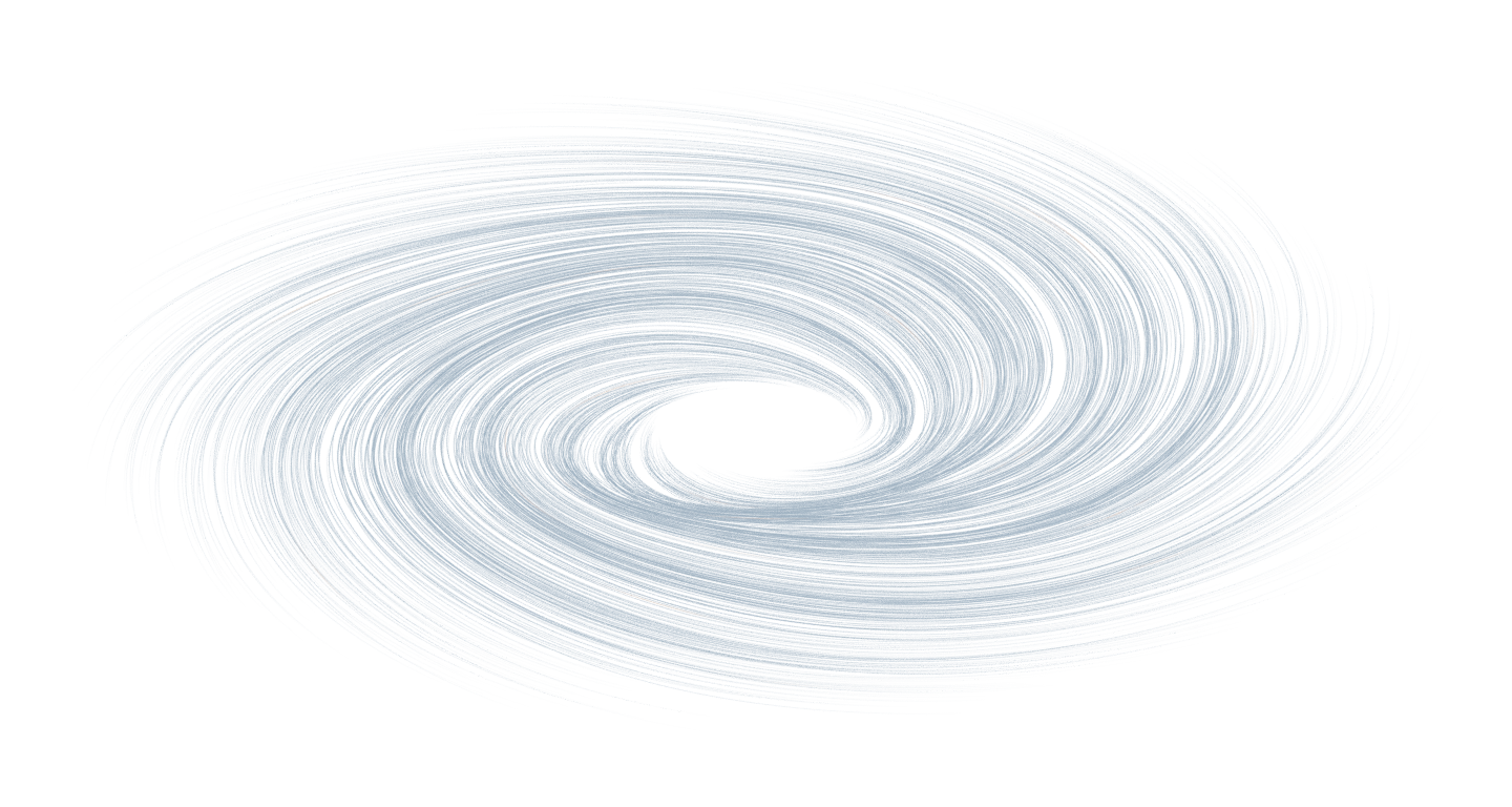 Abstract hurricane: silver-blue spiral bands surrounding a clear eye.